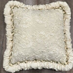 Ivory/cream white Soutache with miniature rose garland tape detail 16” pillow
